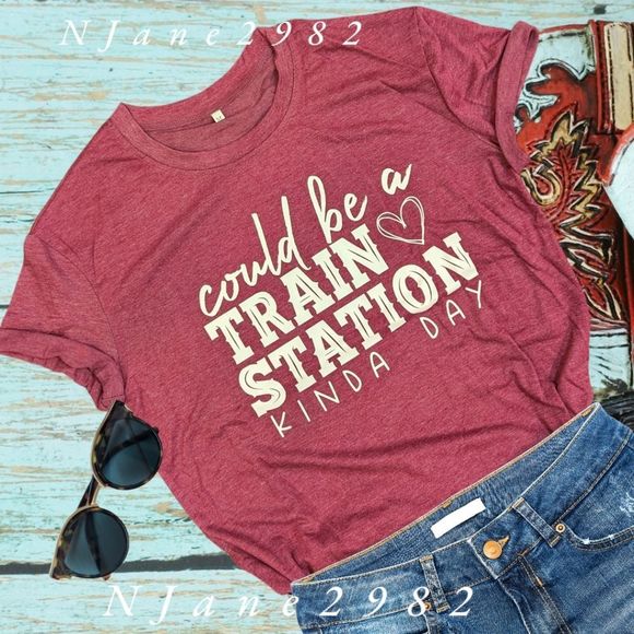 Yellowstone Tops - "Could Be A Train Station Kinda Day" Yellowstone Short Sleeve T-shirt Wine Red